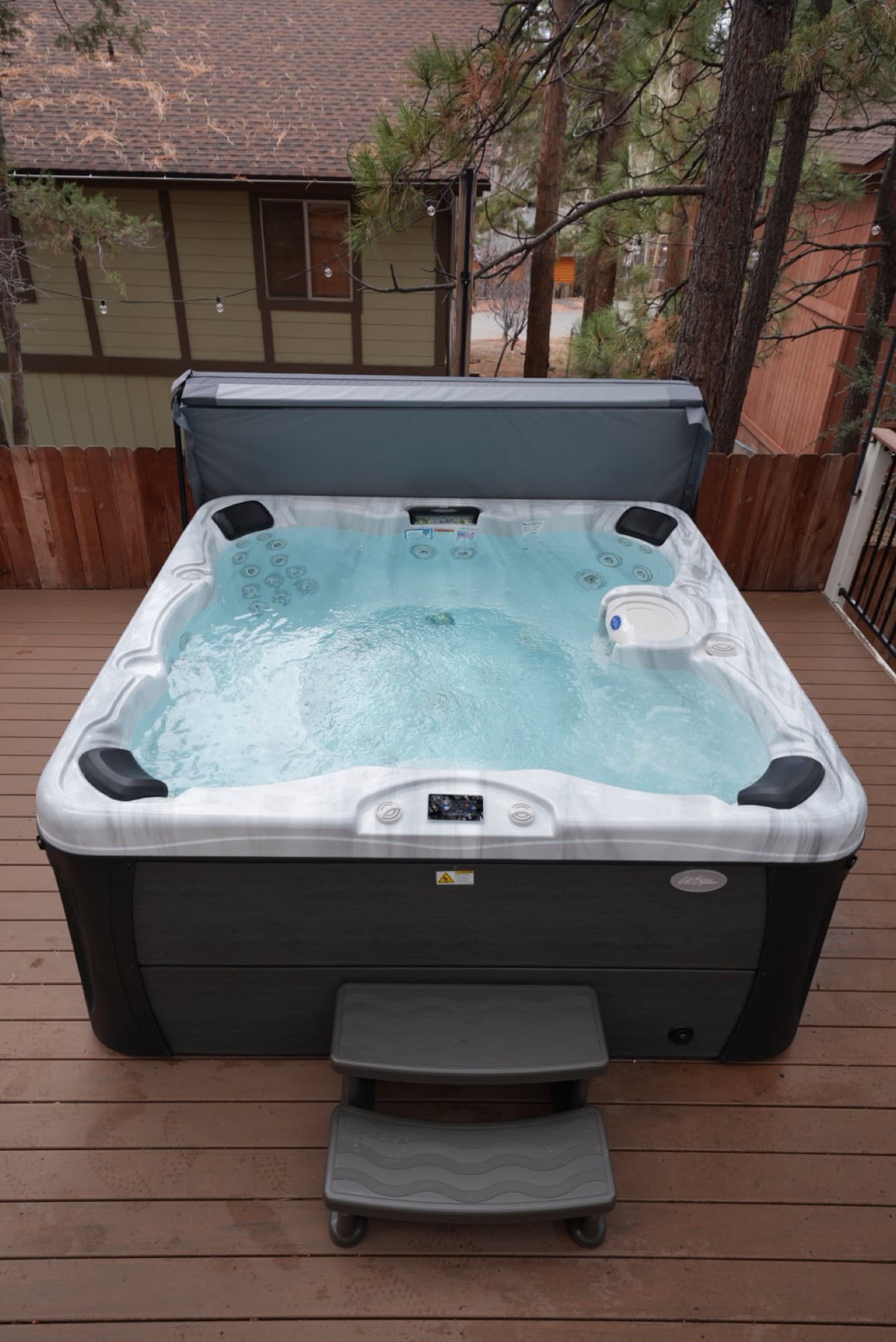 Freshly delivered hot tub on a Big Bear deck
